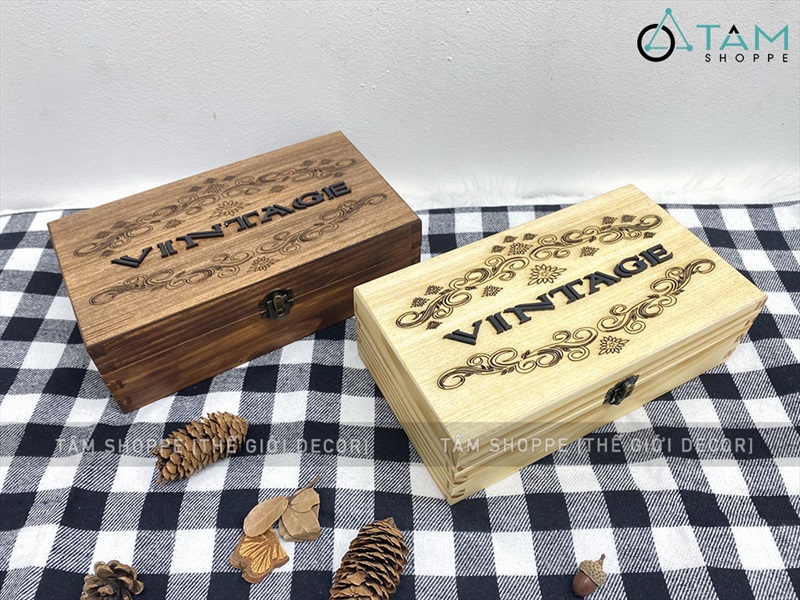 Rương gỗ Vintage chữ nổi [Hàng chuẩn - Vân gỗ đẹp] KT 25x14x8cm RUONG-GO-02